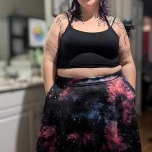 Black and Pink Knee-Length Skater Skirt